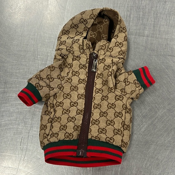 Small Dog Jacket Lightweight Red Green GG Zip Puppy Coat Sweater Brown Fashion - Picture 1 of 1
